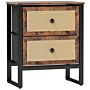 Homcom Bedside Table, Side Table With 2 Rattan Drawers, Bedside Cabinet With Storage And Steel Legs For Bedroom, Living Room, Rustic Brown