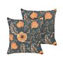 Set Of 2 Scatter Cushions Multicolour 45 X 45 Cm Throw Pillow Floral Pattern Flower Motif Removable Cover With Filling