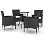 Vidaxl 5 Piece Garden Bistro Set With Cushions Black Poly Rattan