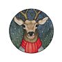 Area Rug Carpet Multicolour Polyester Reindeer Print Christmas Motif Round Rubber Bottom Coating 140 Cm