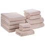 Set Of 11 Towels Pink Cotton Low Twist Guest Hand Bath Towel Bath Sheet And Bath Mat