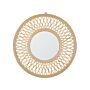 Wall Mirror Light Wood Bamboo Round 60 Cm Handmade Frame White Geometric Diamond Pattern