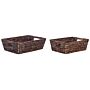 Set Of 2 Storage Baskets Brown Water Hyacinth Handmade With Handles Shelving Box