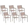 Set Of 6 Garden Dining Chairs Beige And Silver Textile Seat Stainless Steel Legs Stackable Outdoor Resistances