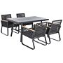 Garden Dining Set 4 Seater Black Metal Aluminium Matte Finish Outdoor Table 4 Chairs Cushions