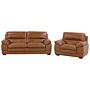 3 + 1 Sofa Set Brown Leather Extra Seating Space Upholstered Back Retro Beliani