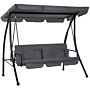 Outsunny 2-in-1 Patio Swing Chair Lounger 3 Seater Garden Swing Seat W/ Convertible Tilt Canopy And Cushion, Dark Grey