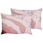 Set Of 2 Garden Cushions Pink Polyester 40 X 60 Abstract Pattern Modern Outdoor Decoration Water Resistant