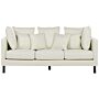 Sofa Off-white Polyester Upholstered 3 Seater Cushioned Seat And Back With Wooden Legs