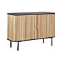 Sideboard Light Wood With Black Mdf Paulownia Wood Front 2 Door Particle Board Iron Legs With Shelves Modern Bedroom Storage Solution Beliani