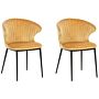 Set Of 2 Dining Chairs Yellow Velvet Upholstery Black Legs