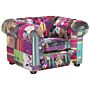 Armchair Multicoloured Fabric Tufted Scroll Arms Purple Patchwork