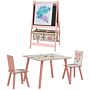 Zonekiz Kids Table And Chair Set And Kids Easel With Paper Roll, Storage Baskets, Kids Activity Furniture Set, Pink