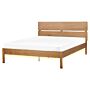 Bed Light Rubber Wood Eu King Size 5ft3 With Headboard Led Light Slatted Base Minimalistic Rustic Style Beliani