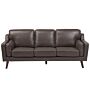 Sofa Brown 3 Seater Faux Leather Wooden Legs Classic