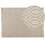 Area Rug Beige Jute And Cotton 140 X 200 Cm Fringed Hand Woven