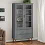 Vidaxl Vitrine Cabinet Molde Grey 90x35x175 Cm Solid Wood Pine