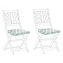 Set Of 2 Outdoor Seat Cushions Mint Green And White Geometric Diamond Pattern String Tied Uv Resistant Set Pad