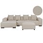 Right Hand Corner Sofa With Ottoman Beige Corduroy L-shaped 4 Seater Jumbo Cord With Throw Pillows