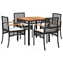 Vidaxl 5 Piece Garden Dining Set With Cushions Black Poly Rattan