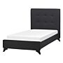 Bed Frame Black Upholstery 90 X 200 Cm Eu Single Size 3ft Tufted Headboard Rubberwood Legs Slatted Frame