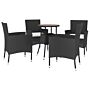 Vidaxl 5 Piece Garden Bistro Set With Cushions Black Poly Rattan