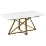 Dining Table Marble Effect Mdf Gold Metal Legs 160/200 X 90 Cm Extendable Top Rectangular