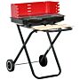 Outsunny Bbq Grill Charcoal Barbecue Grill Garden Foldable Bbq Trolley W/ Windshield, Wheels, Side Trays, Red/black