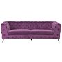 3 Seater Sofa Purple Velvet Chesterfield Style Low Back