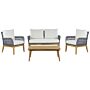 Garden Conversation Set Acacia Wood Navy Blue Cushions Modern Outdoor 4 Seater With Coffee Table