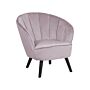 Armchair Pink Velvet Fabric Upholstery Glam Shell Back Accent Chair