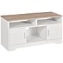 Homcom Tv Stand For Tvs Up To 42 Inches With Cabinets, Shelves And Wide Tabletop, White And Wood Color