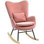 Homcom Velvet Rocking Chair Armchair With Lumbar Pillow, Metal Legs And Wood Base For Living Room, Bedroom, Pink