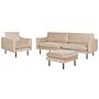 Living Room Set With Ottoman Beige Velvet Fabric Black Legs Corner Sofa 3 Seater Armchair Footstool Modern Retro Style Beliani