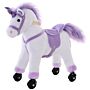 Homcom Four Wheel Sit-on Unicorn Horse Neigh Button Plush Safe Seat Handlebar Wood Frame