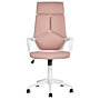 Office Chair Pink And White Fabric Swivel Desk Computer Adjustable Seat Reclining Backrest