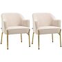 Homcom Accent Chair, Living Room Armchair, Vanity Chair With Gold Plating Metal Legs And Soft Padded Seat For Bedroom And Café, Set Of 2, White