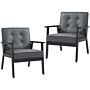 Homcom 2 Pieces Armchairs, Pu Leather Accent Chairs, Occasional Chairs With Beech Wood Frame For Living Room, Reception, Bedroom, Balcony, Grey