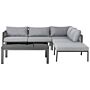 Garden Corner Sofa Set Black Aluminium Frame Grey Cushions 6 Seater Lift Top Coffee Table Glossy Finish Outdoor