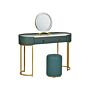 Dressing Table Green And Gold Mdf 2 Drawers Led Mirror Stool