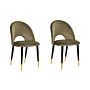 Set Of 2 Dining Chairs Olive Green Velvet Upholstery Black Legs Retro Glamour Beliani