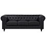 Chesterfield Sofa Black Faux Leather Upholstery Dark Wood Legs 3 Seater Contemporary