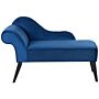 Chaise Lounge Blue Velvet Upholstery Dark Wood Legs Left Hand