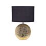 Table Lamp Gold And Black Ceramic Glossy Base Polyester Drum Shade Glamorous Design