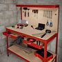 Workbench With Pegboard, Drawer & Light – Red