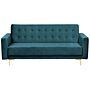 Sofa Bed Teal Velvet Tufted Fabric Modular 3 Seater Gold Legs Track Arm