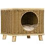 Pawhut Elevated Design Wicker Cat House With Washable Cushion, Light Brown