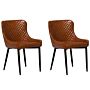 Set Of 2 Dining Chairs Brown Faux Leather Upholstery Glam Eclectic Style