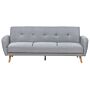 Sofa Bed Grey Fabric Upholstered 3 Seater Convertible Wooden Legs