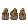 Set Of 3 Gold Buddha Ornaments, See No Evil, Hear No Evil, Speak No Evil